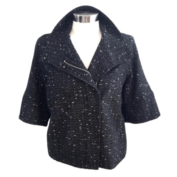 KENNETH Cole Retro Tweed Kimono-sleeve Crop Blazer Jacket in Space Black - Picture 2 of 8